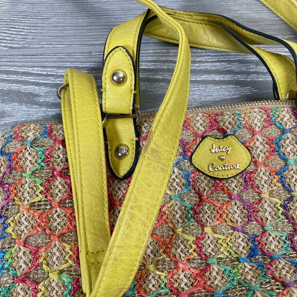 Vintage Juicy Couture Crossbody Purse Woven Straw Rainbow Stitch Hobo Crossbody - Picture 6 of 11